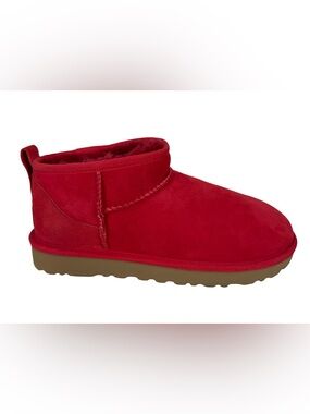 UGG Womens Size US 7 Classic Ultra Mini Boots Red Suede 1116109 Winter EUC